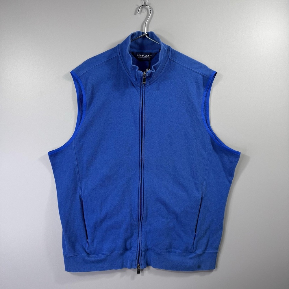 NWOT Polo Golf Ralph Lauren Vest Mens XL Blue Full Zip Cotton